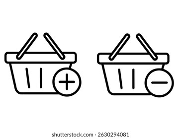 Add and remove from cart icon on white background vector
Vector line icon shopping and goods