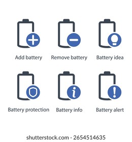 Añadir, quitar, idea, protección, información de la batería, alerta de batería, icono