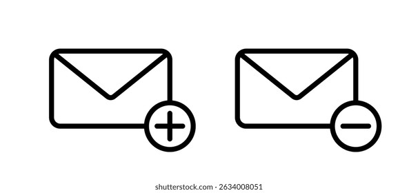Add and remove message, email outline icon. Create and delete envelope mail sign symbol