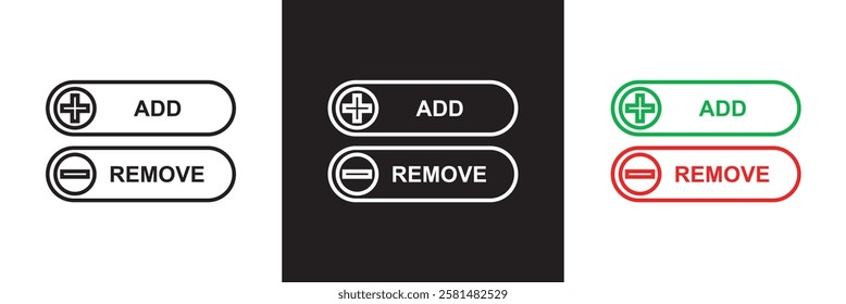 Add and remove round button icons. Plus minus circular web element icon.  isolated on white and black background. vector illustration. EPS 10