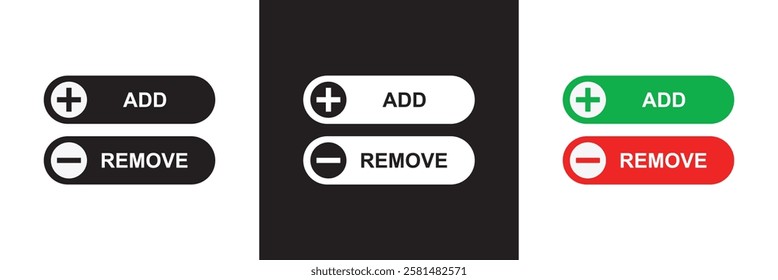 Add and remove round button icons. Plus minus circular web element icon.  isolated on white and black background. vector illustration. EPS 10