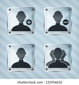 add, remove and user group icons on a striped background