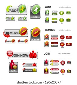 add, remove and user icons / collection of vector icons and buttons