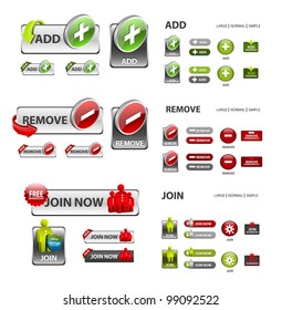 add, remove and user icons / collection of vector icons and buttons