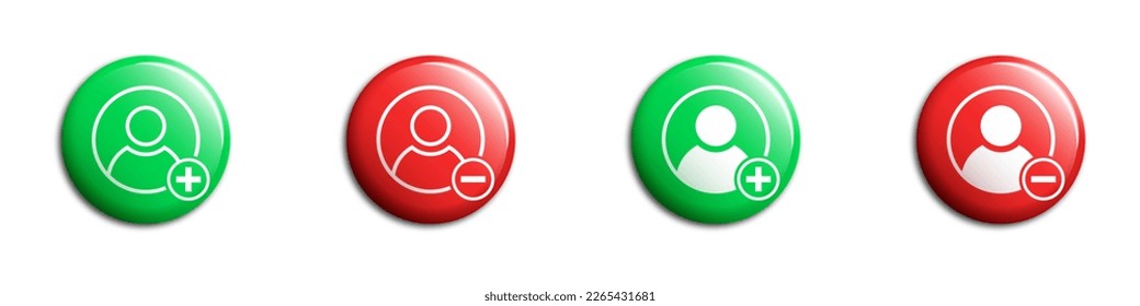 Add and remove user icons. Person icons with plus and minus symbols. Vector illustration.
