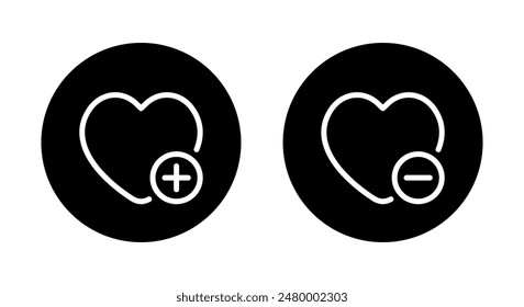 Add and remove wishlist love icon on black circle. Favorite product concept