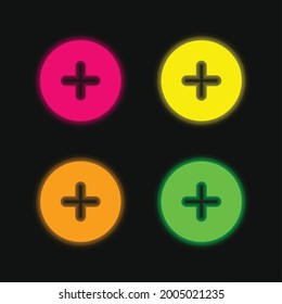 Añadir botón redondo cuatro colores brillante neón vectorial icono