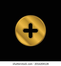 Add Round Button gold plated metalic icon or logo vector