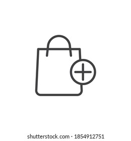Add to shopping bag line icon. linear style sign for mobile concept and web design. Shopping bag and plus outline vector icon. Symbol, logo illustration. Vector graphics