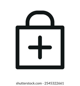 Ícone Adicionar UI de saco de compras, adicionar novo símbolo de vetor de interface de usuário de linha simples de ordem