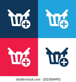 Add To Shopping Basket E Commerce Button blue and red four color minimal icon set