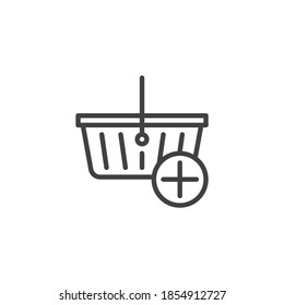 Add to shopping basket line icon. linear style sign for mobile concept and web design. Shopping basket and plus outline vector icon. Symbol, logo illustration. Vector graphics
