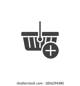 Add to shopping basket vector icon. filled flat sign for mobile concept and web design. Shopping basket and plus glyph icon. Symbol, logo illustration. Vector graphics