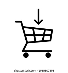 Add to shopping cart with arrow. Online shop or order element. Trendy flat isolated symbol, sign for: illustration, outline, logo, mobile, app, emblem, design, web, dev, site, ui, ux. Vector EPS 10 