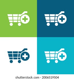 Añadir símbolo de interfaz de comercio E Carro de compra Llanura de cuatro colores conjunto de iconos mínimo