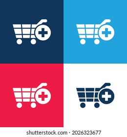 Add Shopping Cart E Commerce Interface Symbol blue and red four color minimal icon set