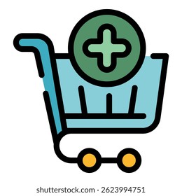 Add shopping cart icon. Outline add shopping cart vector icon color flat isolated