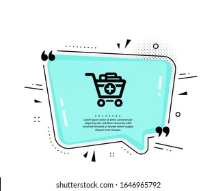 Add to Shopping cart icon. Quote speech bubble. Online buying sign. Supermarket basket symbol. Quotation marks. Classic add products icon. Vector