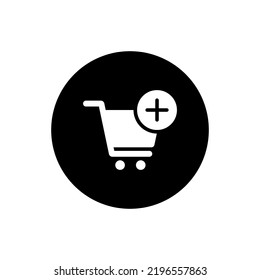 Añadir al vector de icono del carro de la compra aislado en el fondo del círculo