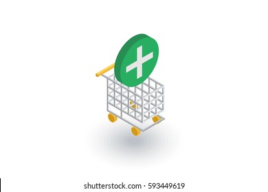 Add to shopping cart Isometric flat icon. 3d vector colorful illustration. Pictogram isolated on white background