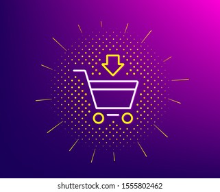 Add to Shopping cart line icon. Halftone pattern. Online buying sign. Supermarket basket symbol. Gradient background. Online market line icon. Yellow halftone pattern. Vector