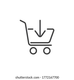 Add to shopping cart line icon. linear style sign for mobile concept and web design. Buy, cart with arrow outline vector icon. Symbol, logo illustration. Vector graphics