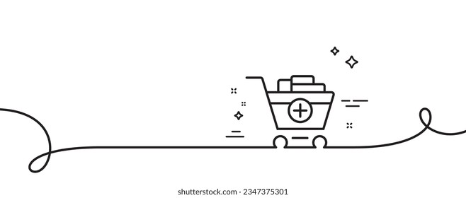 Add to Shopping cart line icon. Continuous one line with curl. Online buying sign. Supermarket basket symbol. Add products single outline ribbon. Loop curve pattern. Vector
