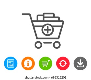 Add to Shopping cart line icon. Online buying sign. Supermarket basket symbol. Report, Information and Refresh line signs. Shopping cart and Download icons. Editable stroke. Vector