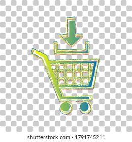 Add to Shopping cart sign. Blue to green gradient Icon with Four Roughen Contours on stylish transparent Background. Illustration.