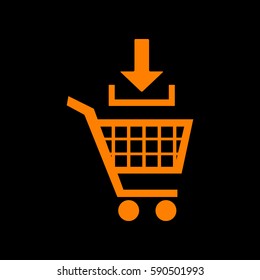 Add to Shopping cart sign. Orange icon on black background.
