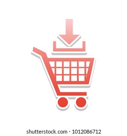 Add to Shopping cart sign. Vector. Reddish icon with white and gray shadow on white background. Isolated.