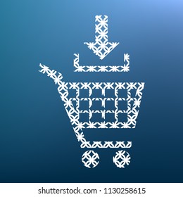 Add to Shopping cart sign. Vector. White textured icon at lapis lazuli gradient background.