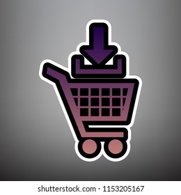Add to Shopping cart sign. Vector. Violet gradient icon with black and white linear edges at gray background.