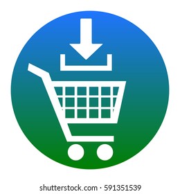 Add to Shopping cart sign. Vector. White icon in bluish circle on white background. Isolated.