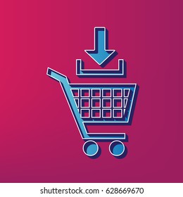 Add to Shopping cart sign. Vector. Blue 3d printed icon on magenta background.