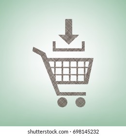 Add to Shopping cart sign. Vector. Brown flax icon on green background with light spot at the center.
