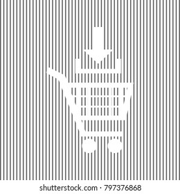 Add to Shopping cart sign. Vector. White icon on grayish striped background. Optical illusion.