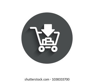 Add to Shopping cart simple icon. Online buying sign. Supermarket basket symbol. Circle flat button with shadow. Vector
