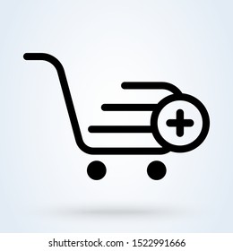 add, pıus shopping cart. Simple vector modern icon design illustration.