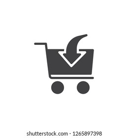 Add to shopping cart vector icon. filled flat sign for mobile concept and web design. Shopping cart with an arrow simple solid icon. Symbol, logo illustration. Pixel perfect vector graphics