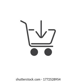 Añadir al icono del vector del carro de la compra. signo plano relleno para concepto móvil y diseño web. Compra, carrito con icono de glifo de flecha. Símbolo, ilustración del logotipo. Gráficos vectoriales