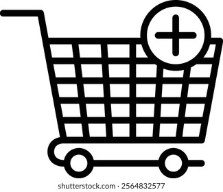 Add Shopping Cart Vector Line Icon Design