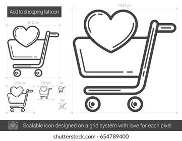 Añadir a la lista de compras icono de línea vectorial aislado en fondo blanco. Añadir al icono de la línea de la lista de compras para infografía, sitio web o aplicación. Icono escalable diseñado en un sistema de cuadrícula.