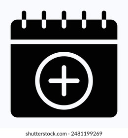 Add Sign Calendar. Plus Sign Calendar Date Vector Icon, Isolated Silhouette Vector Icon.
