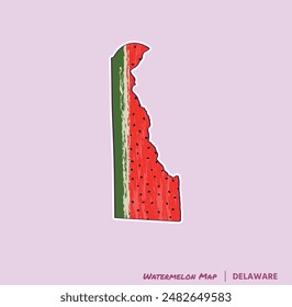 ¡Añade un trozo de verano a tus proyectos con esta ilustración de Delaware Watermelon Map! Perfecto para carteles, camisetas y más. Ideal para los amantes de la fruta y los fans de Delaware!