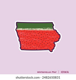 ¡Añade una rebanada de verano a tus proyectos con esta ilustración de Iowa Watermelon Map! Perfecto para carteles, camisetas y más. Ideal para los amantes de la fruta y los fans de Iowa!