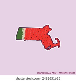 ¡Añade un trozo de verano a tus proyectos con esta ilustración de Mapa de Sandía de Massachusetts! Perfecto para carteles, camisetas y más. Ideal para los amantes de la fruta y los fans de Massachusetts!