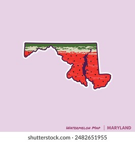 ¡Añade una rebanada de verano a tus proyectos con esta ilustración del Mapa de Sandías de Maryland! Perfecto para carteles, camisetas y más. Ideal para los amantes de la fruta y los fans de Maryland!