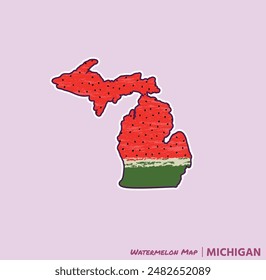 ¡Añade una rebanada de verano a tus proyectos con esta ilustración de Michigan Watermelon Map! Perfecto para carteles, camisetas y más. Ideal para los amantes de la fruta y los fans de Michigan!