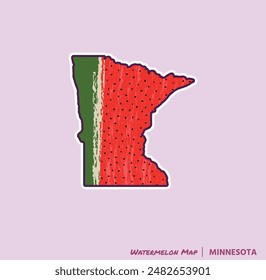 ¡Añade un trozo de verano a tus proyectos con esta ilustración de Minnesota Watermelon Map! Perfecto para carteles, camisetas y más. Ideal para los amantes de la fruta y los fans de Minnesota!